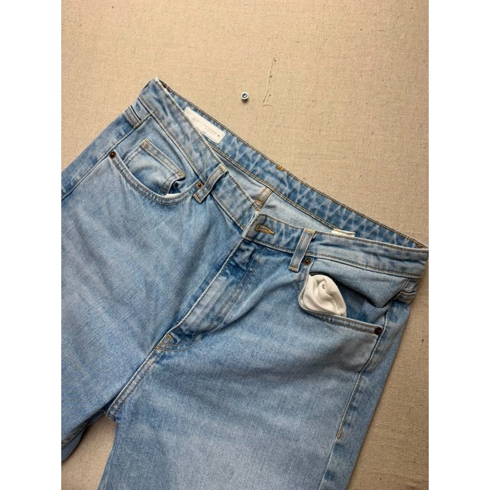Zara Jeans Wide Leg Raw Hem Cropped Denim Light Wash Blue 32 Excellent